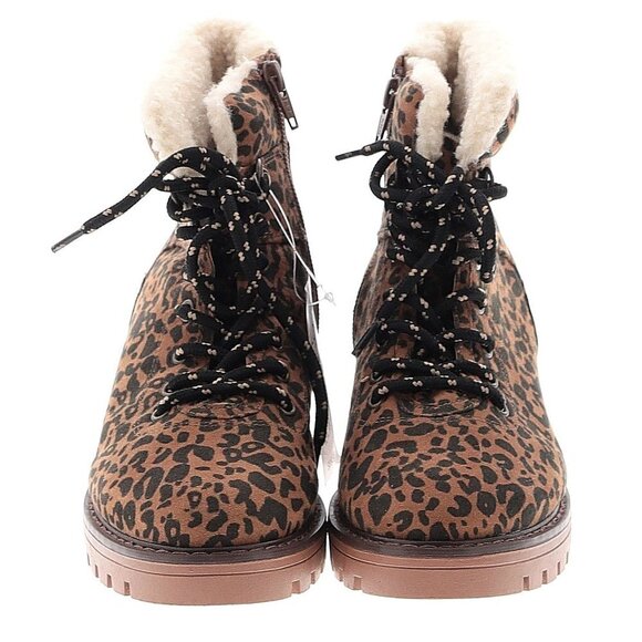 Ann Taylor LOFT Animal Print Shearling Lined Lace Up Utility Combat Hike - Picture 3 of 11